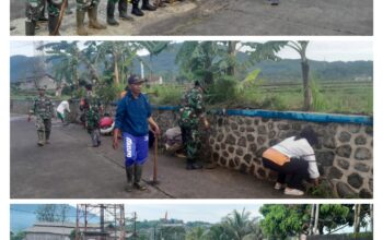 Koramil 1107/Lmb dan Polsek Limbangan Kabupaten Garut Kerja Bakti Bersihkan Selokan Air Cegah Banjir