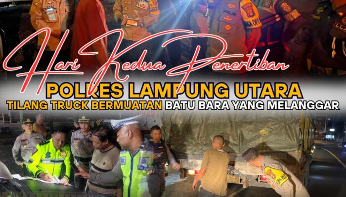 Hari Kedua Penertiban, Polres Lampung Utara Tilang Truck Bermuatan Batu Bara Yang Melanggar