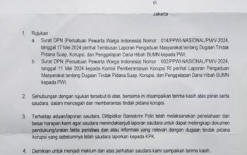 Update Informasi Lapdumas PPWI Tentang Dugaan Korupsi Dana Hibah BUMN