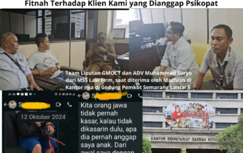 ADV. MUHAMMAD SURYO, S.H., CPM: Kami akan Polisikan SAP Pegawai Bapenda kota Semarang atas Fitnah Terhadap Klien Kami yang Dianggap Psikopat