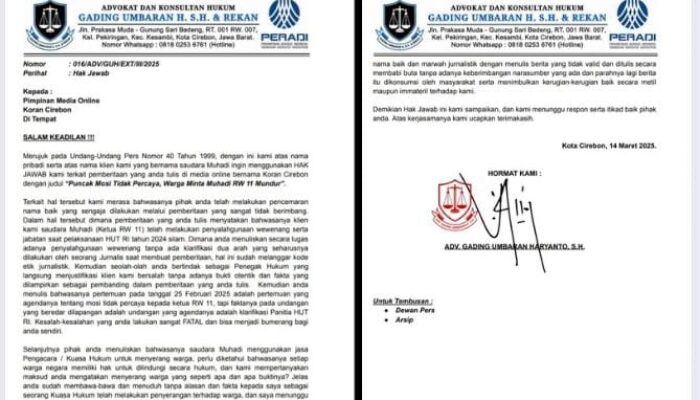 Hak Jawab: Bantahan Ketua RW 11 Cirebon Atas Tuduhan Penyalahgunaan Wewenang di Koran Cirebon, UU Pers dan Kode Etik Dijalankan