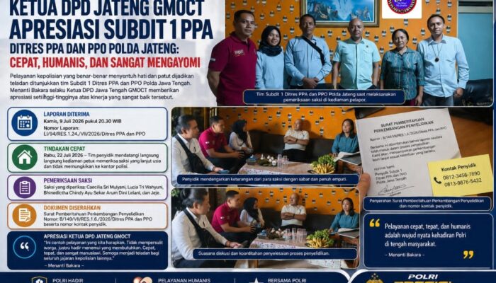 Ketua DPD Jateng GMOCT Apresiasi Kinerja Subdit 1 PPA Polda Jateng: Cepat, Tepat, dan Sangat Mengayomi Masyarakat