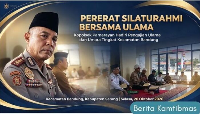 Pererat Silaturahmi Bersama Ulama, Kapolsek Pamarayan Hadiri Pengajian Ulama dan Umara Tingkat Kecamatan Bandung